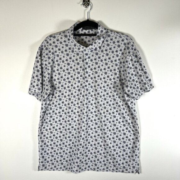 G Fore Polo Shirt Mens M White Skull Logo AOP Sketch Performance Golf Preppy‎ - Picture 1 of 8